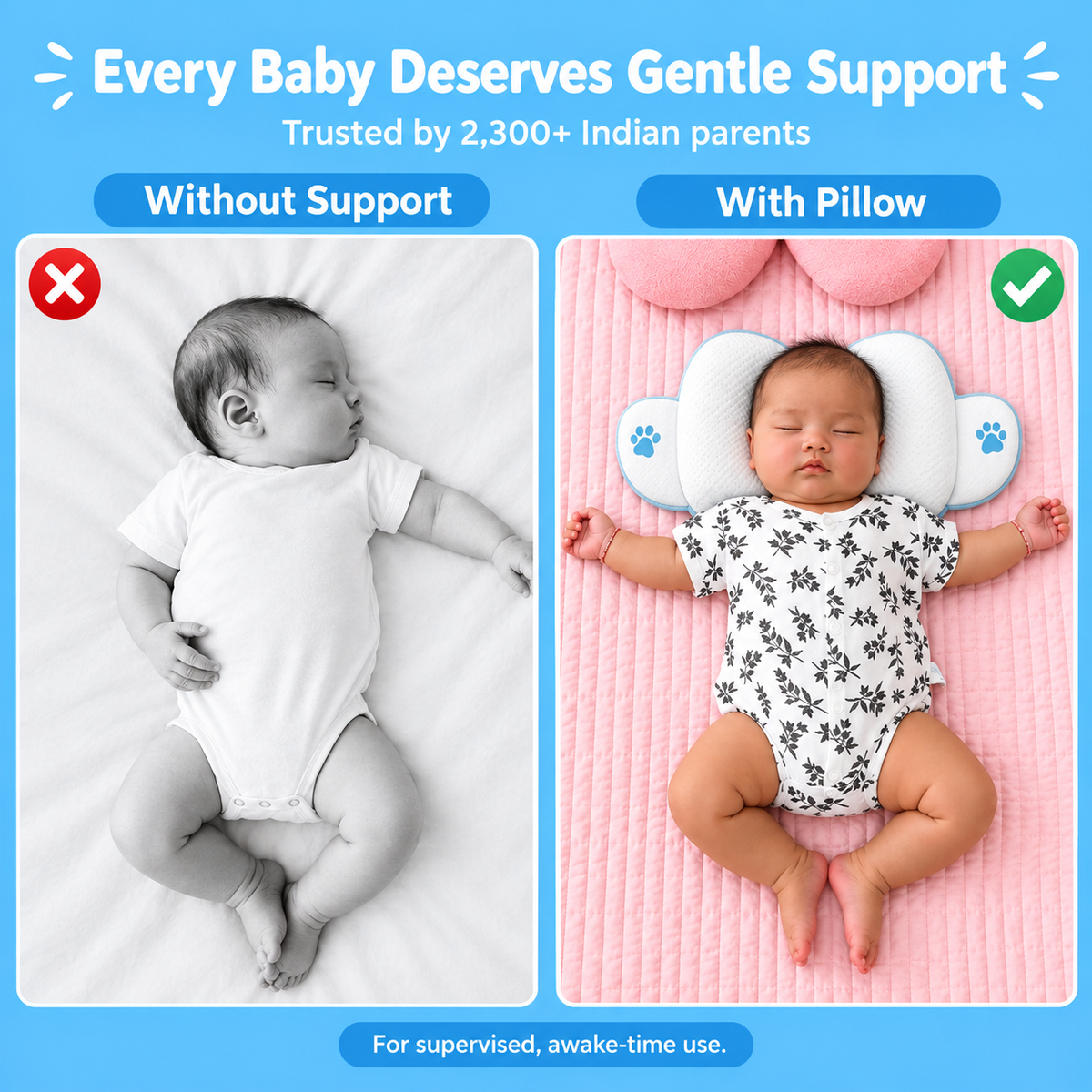 HKShops™ Baby Comfort Pillow | Soft Head & Neck Support